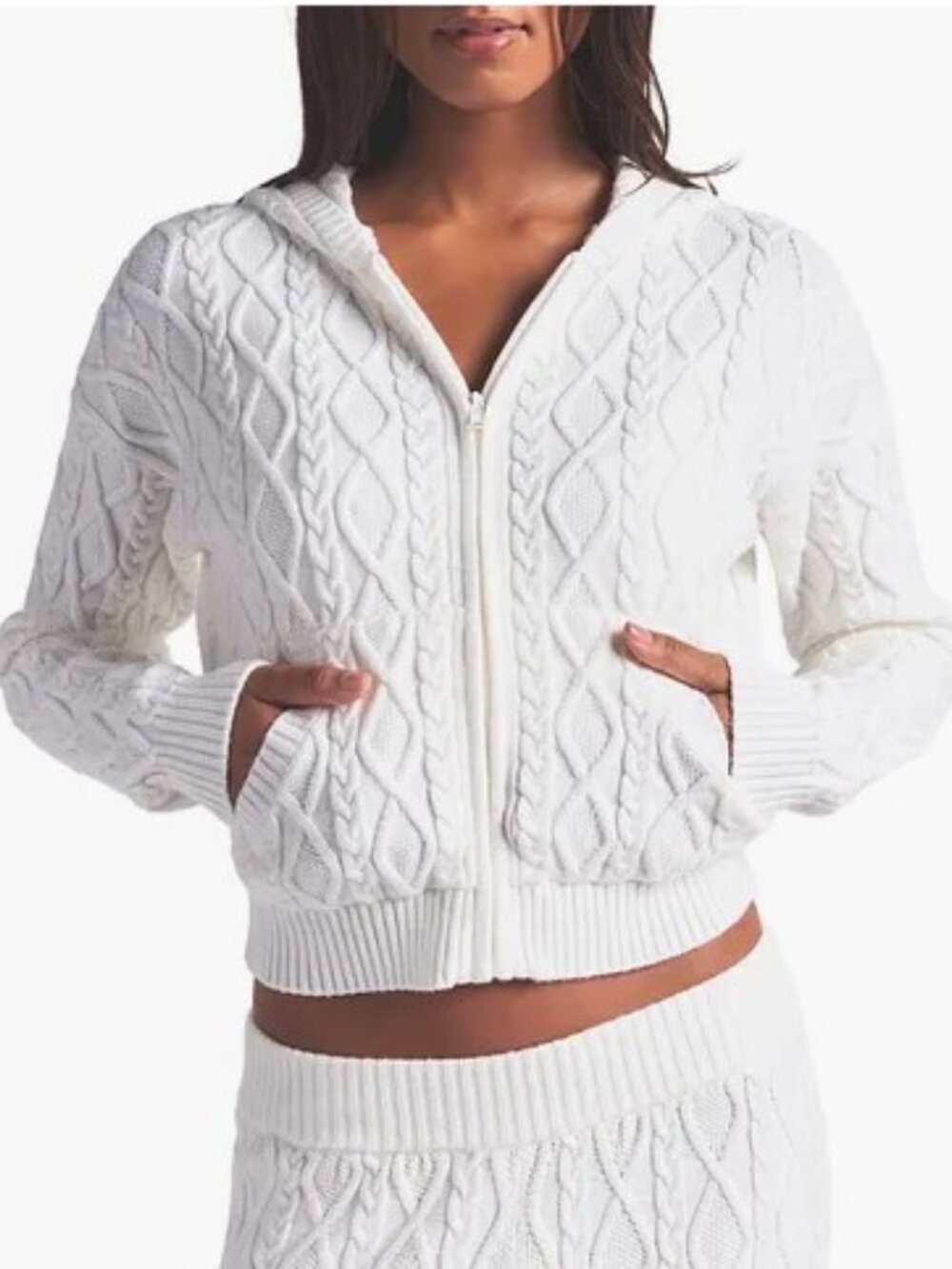 ☁️SKIMS Snow Bunny Cable Knit Shrunken Hoodie | Ivory | Size Small (S) | NWT🏷️